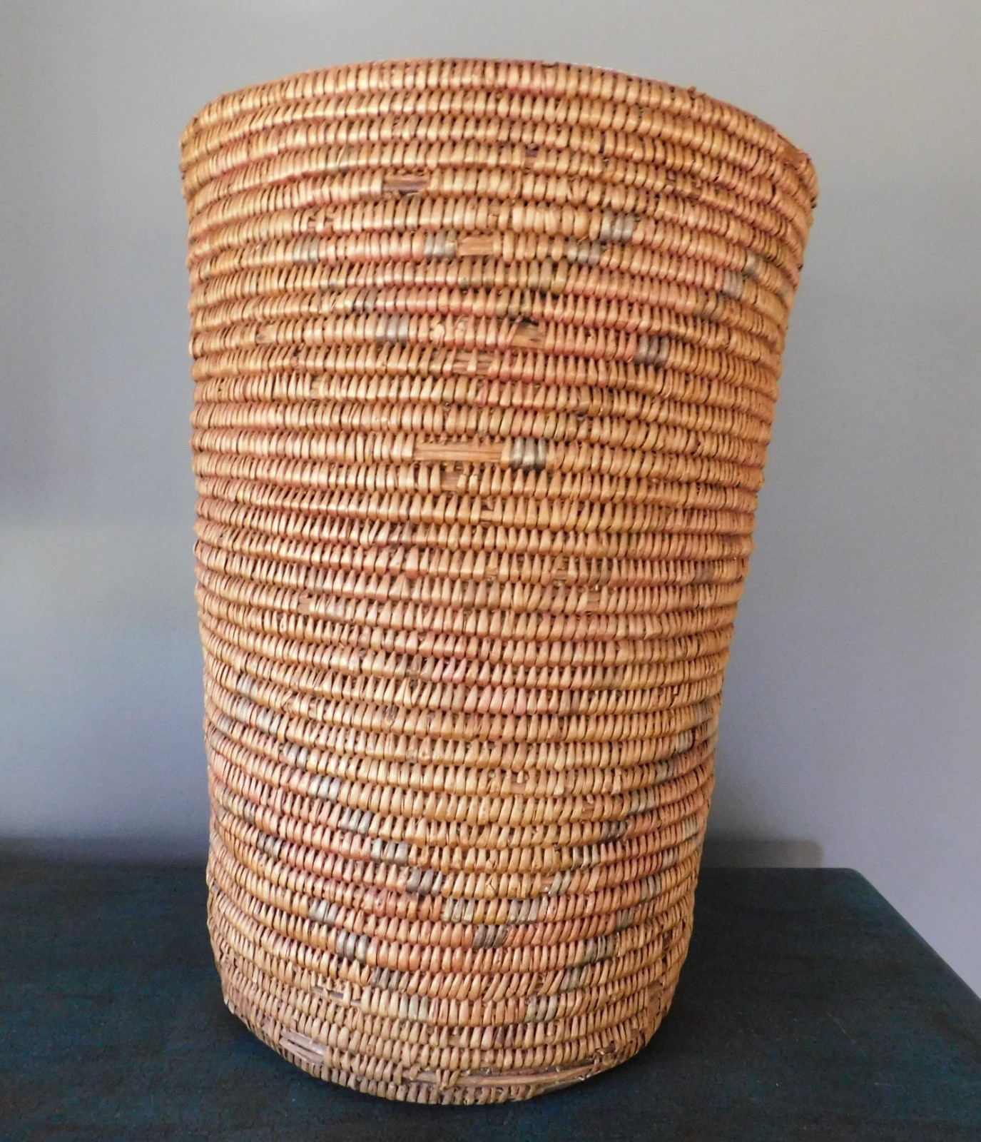 VINTAGE SOUTHWEST INDIAN JICARILLA APACHE POLYCHROME CYLINDRICAL BASKET