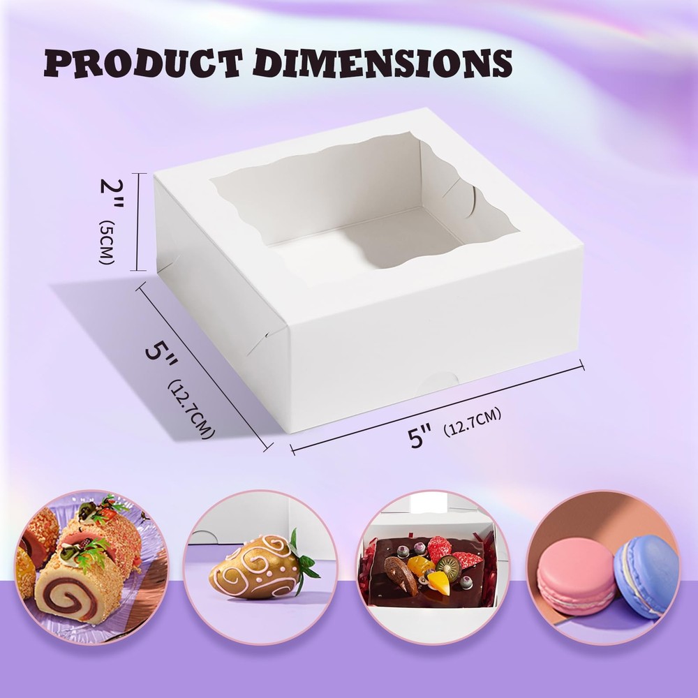 50pcs small bakery boxes 5x5x2 inches white candy cookie boxes with window tr...