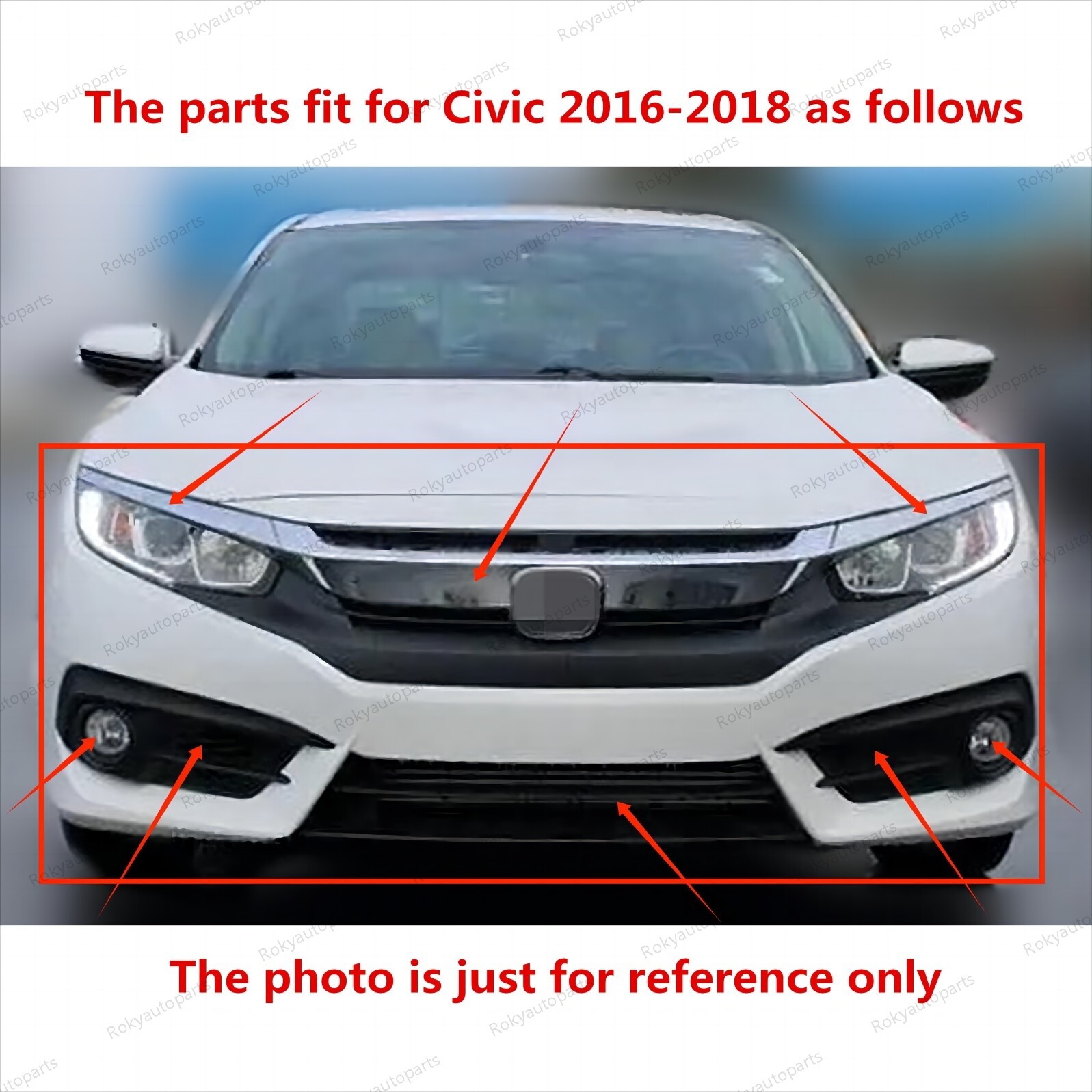 For CIVIC 2016-18 Grilles/Fog Light Set/Radiator Cover/Bumper Headlight Brackets