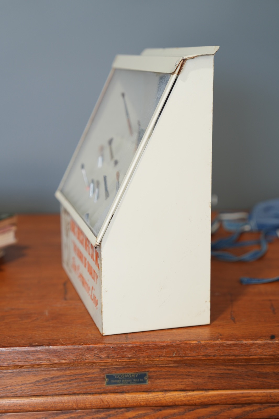 Vintage Marx Paint Brush Store Counter Display Case Antique Metal Cabinet