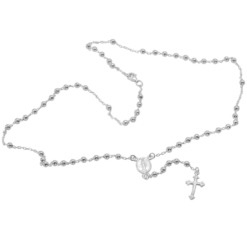 925 Solid Pure Sterling Silver Rosary Cross Virgin Mary Prayer Necklace 19 in