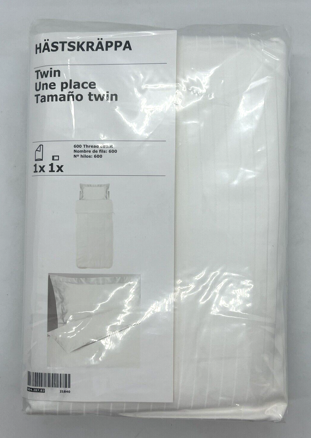 New Ikea Hastskrappa Twin Duvet cover and pillowcase, white 600 Thread count