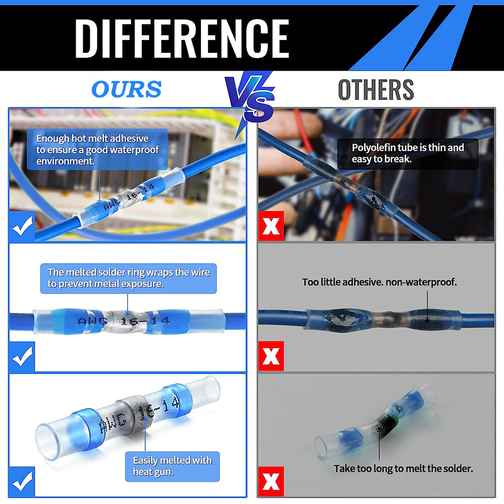 1000X Solder Seal Wire Connectors Butt Terminal Insulated Electrical Wire Splice