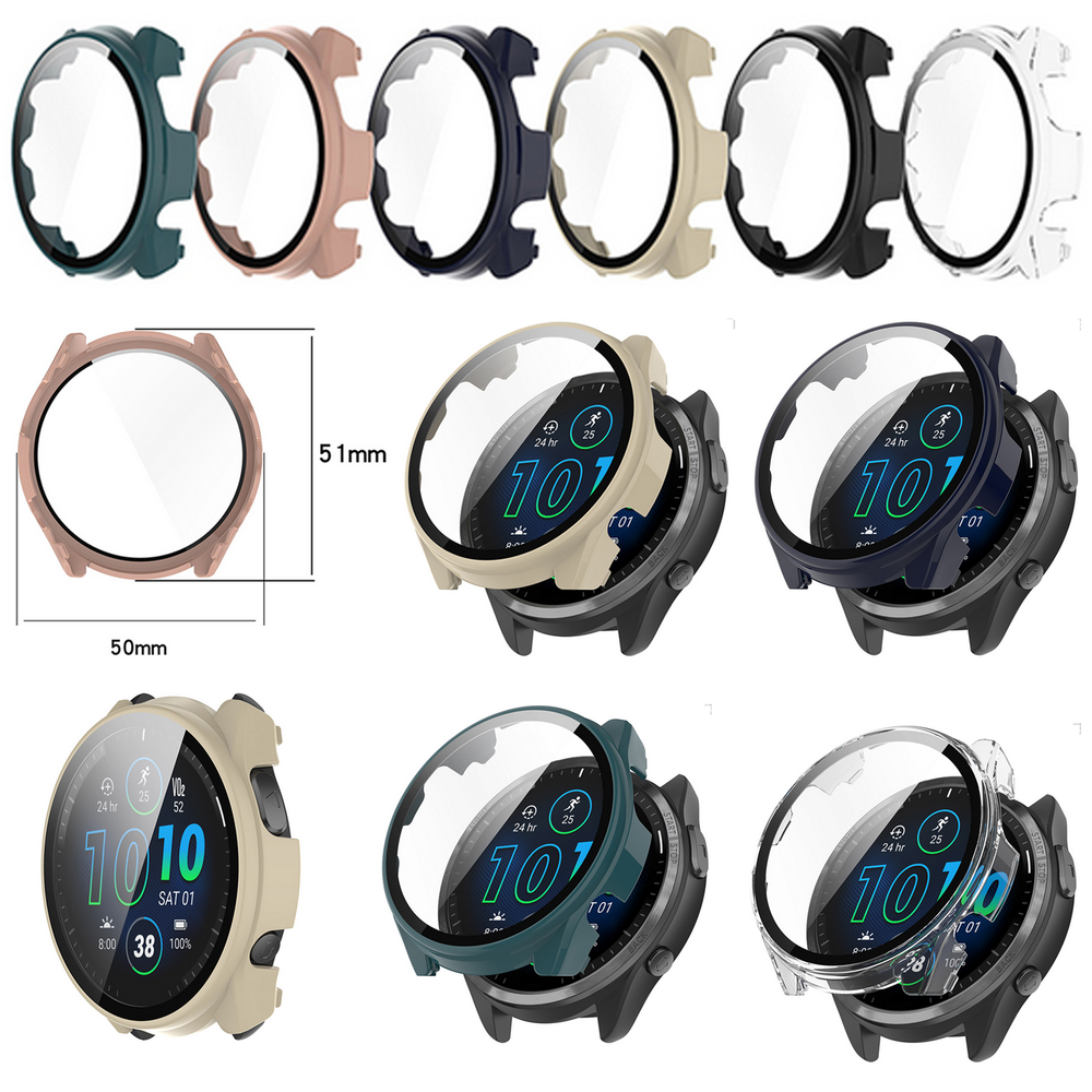 For Garmin Forerunner965 Full Case Cover PC + Tempered Glass Screen Protector