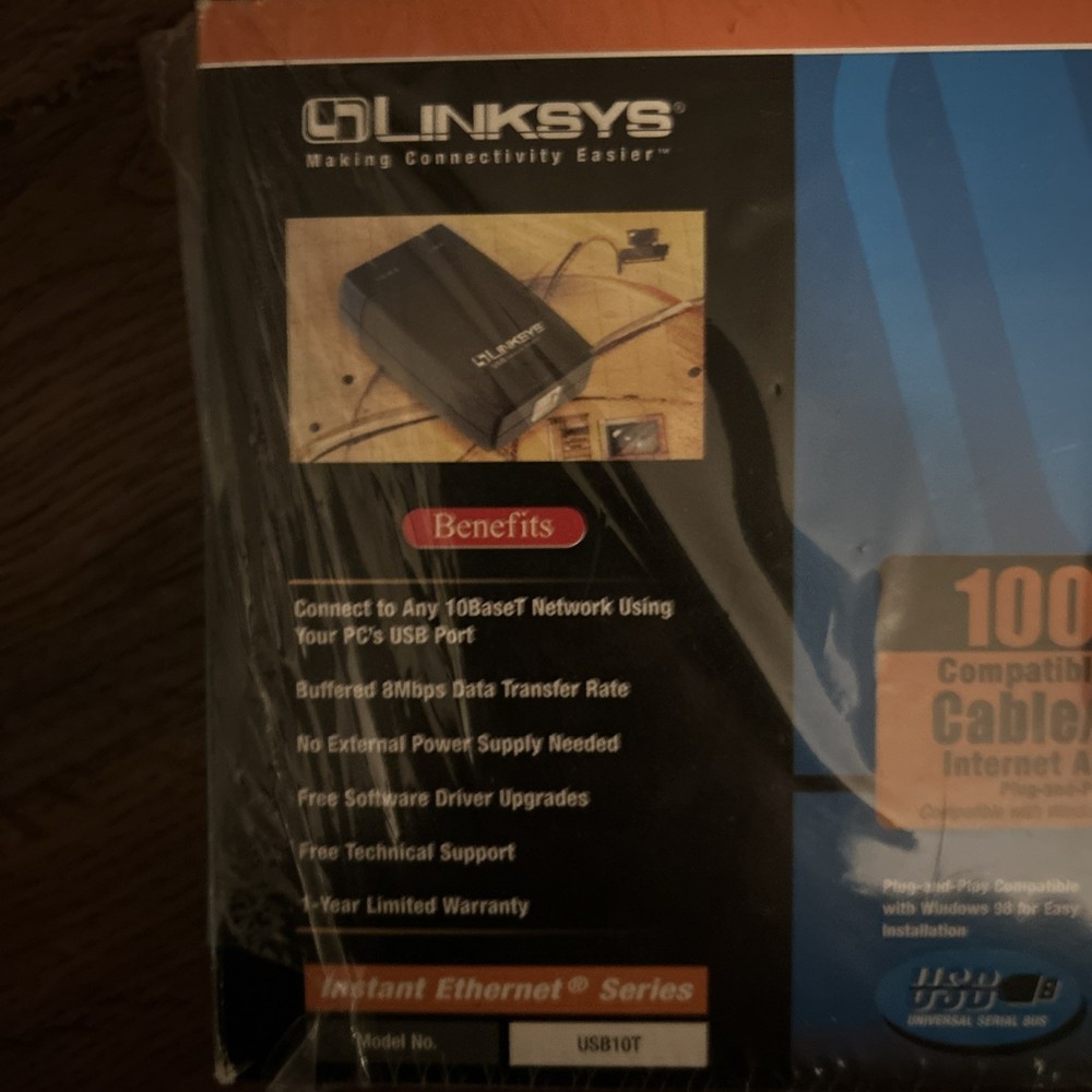 Linksys USB Network Adapter Model No. USB10T Cable DSL Compatible Ethernet