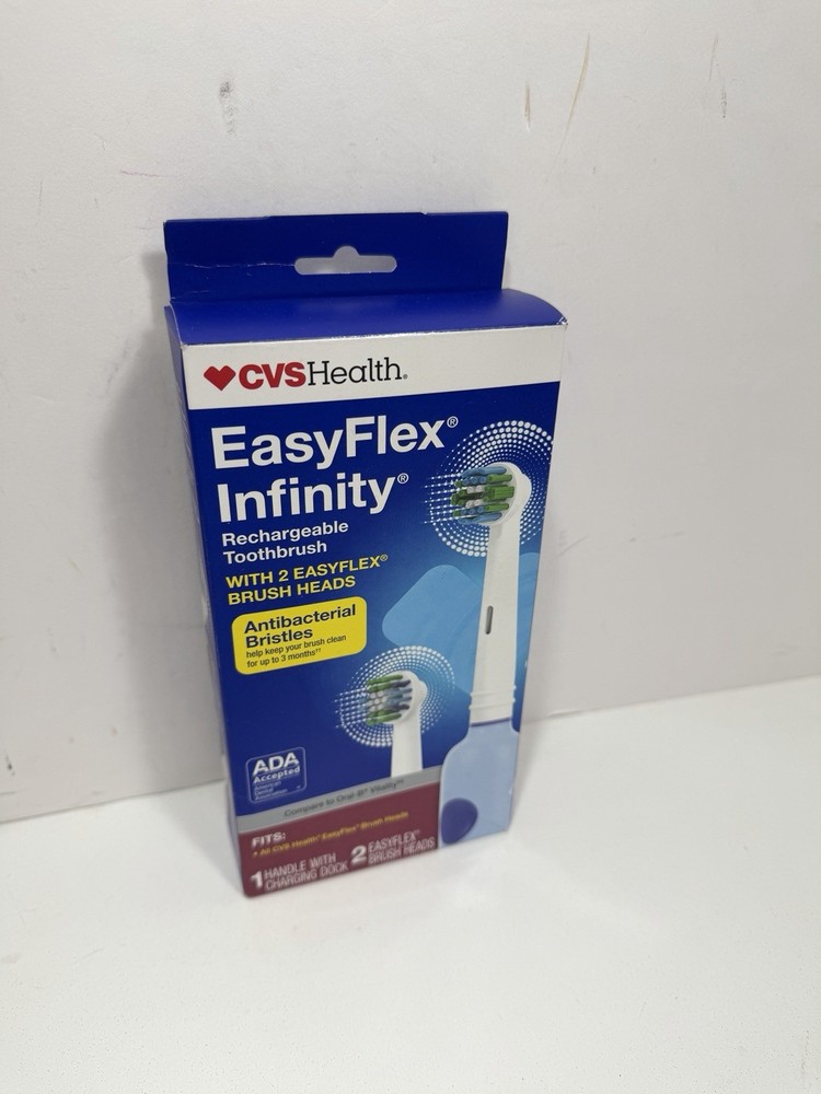 CVS Easy Flex Infinity Rechargeable Toothbrush With 2 EasyFlex Brush Heads New