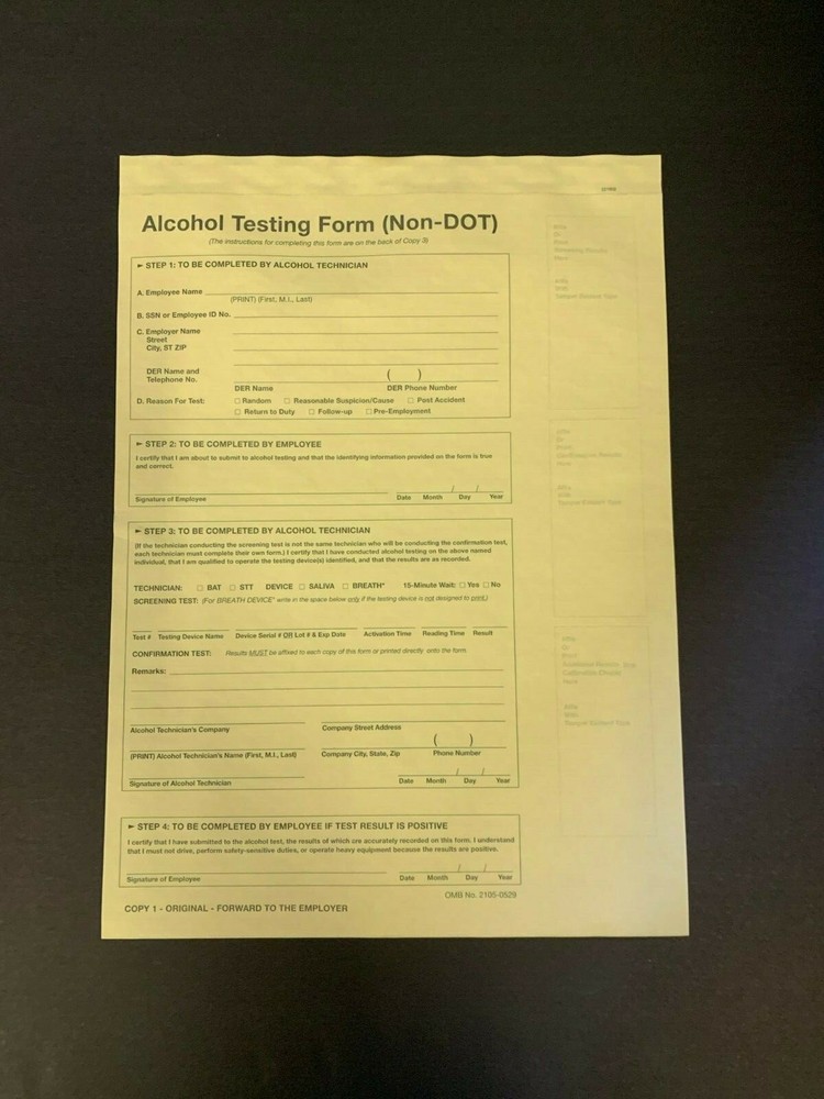 NON-DOT BREATH ALCOHOL TESTING (BAT) FORMS 3 PART 100 Per Pack  - B03
