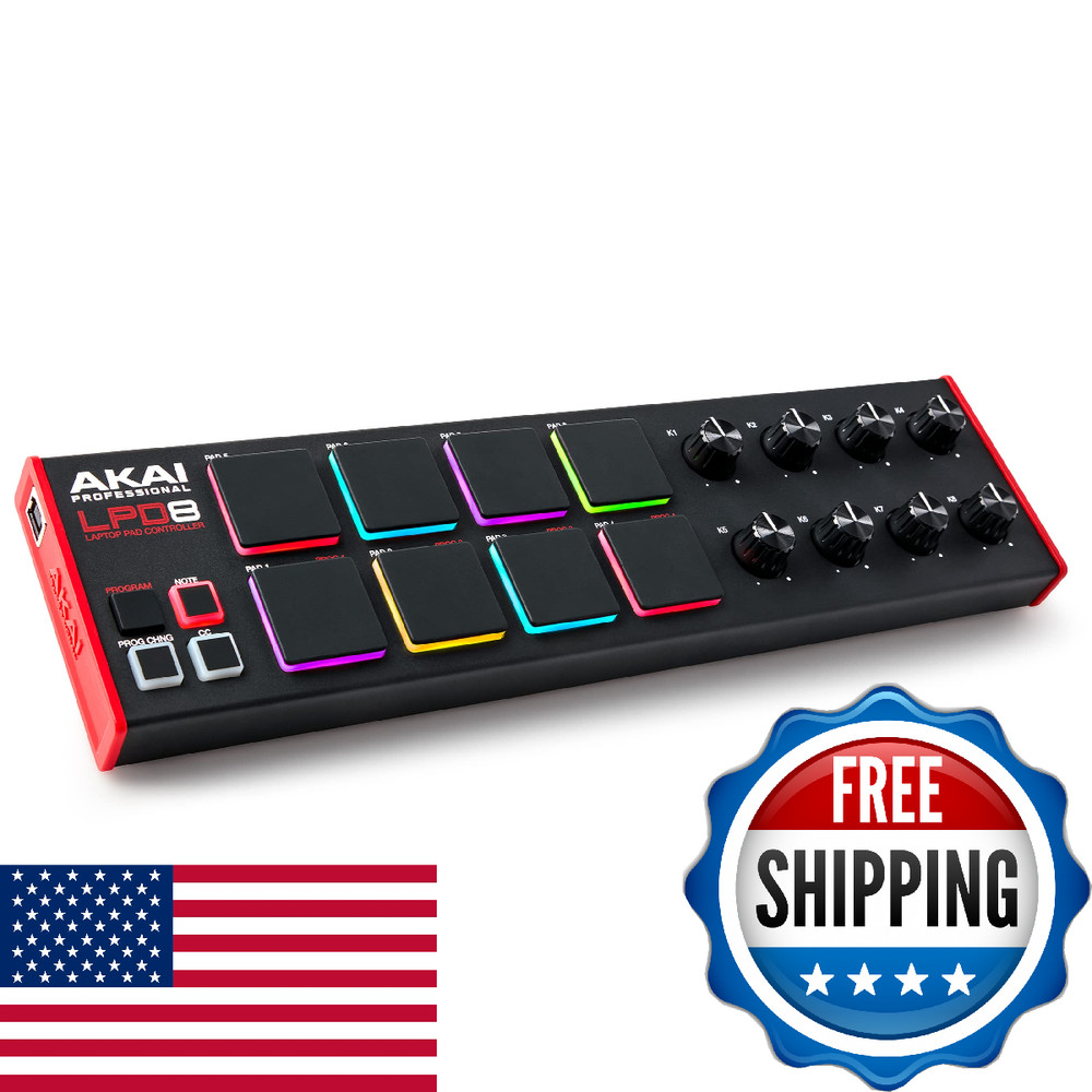 Akai Professional LPD8 MIDI Controller 8 RGB Drum Pads 8 Knobs Mac PC Music Soft