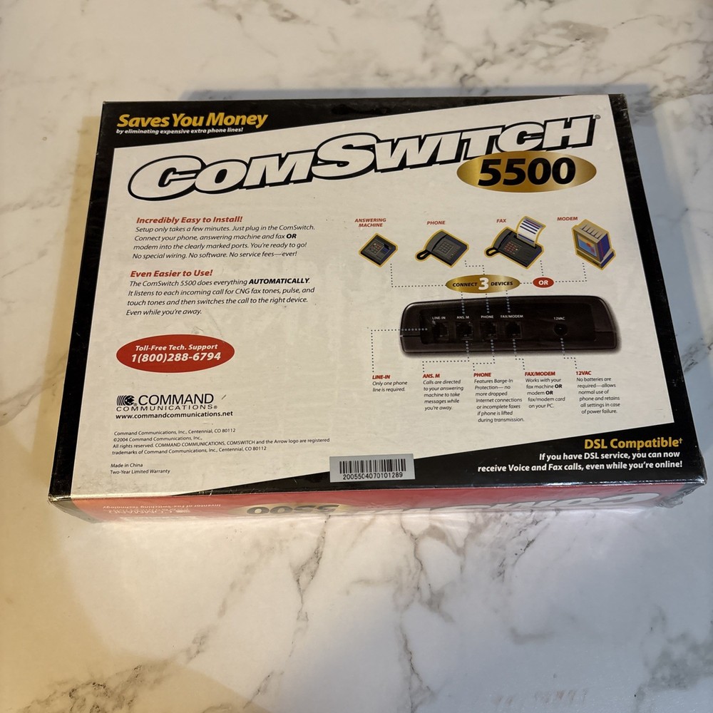 SEALED Command Communications ComSwitch 5500 Phone Fax Modem 3-Port Call Switch