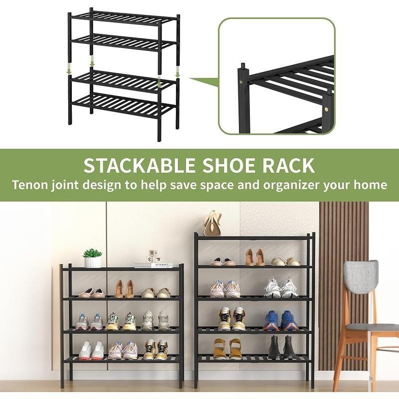 5 Tier Bamboo Shoe Rack Stackable Free Standing Storage Organizer Entryway New