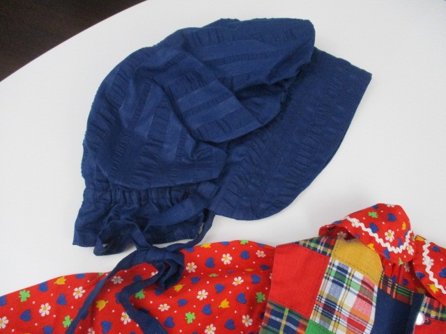 Pilgrim Pioneer Costume Girl Colonial Prairie Dress Apron Bonnet Floral Plaid