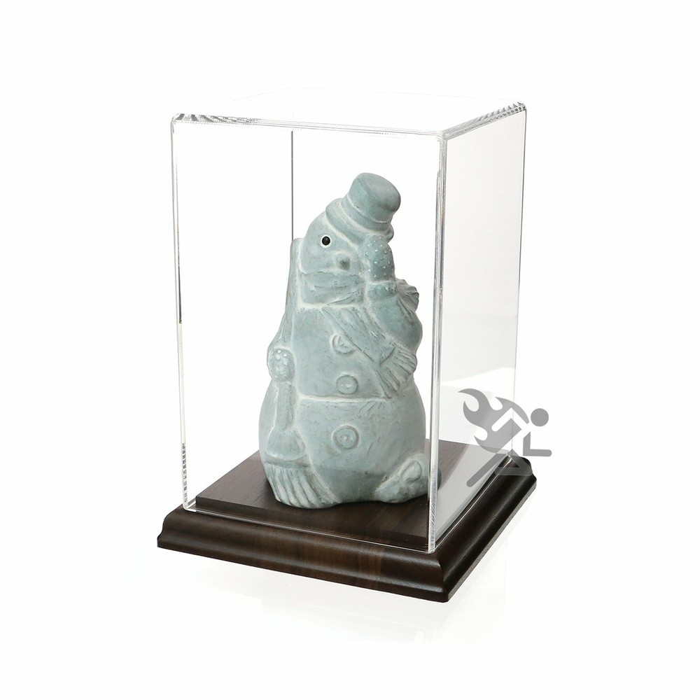 6" x 4" x 4" Clear Acrylic Cube Display Case with Solid Walnut Base