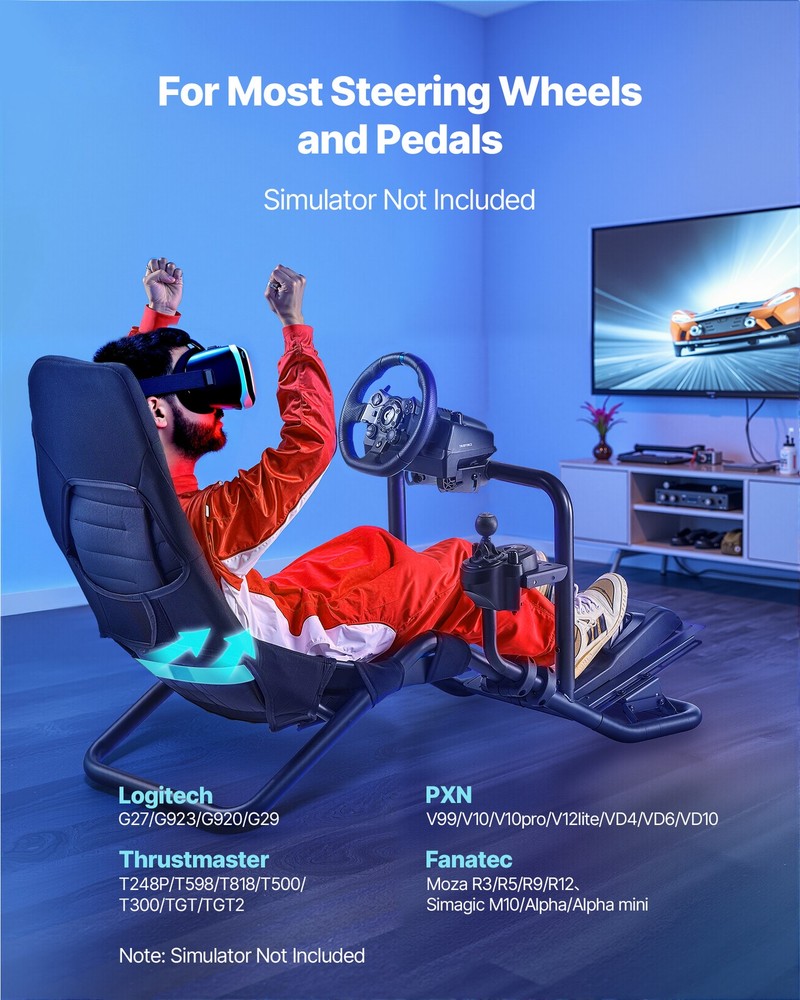 VEVOR Racing Simulator Cockpit Wheel Stand Integrated Fit Logitech Thrustmaster