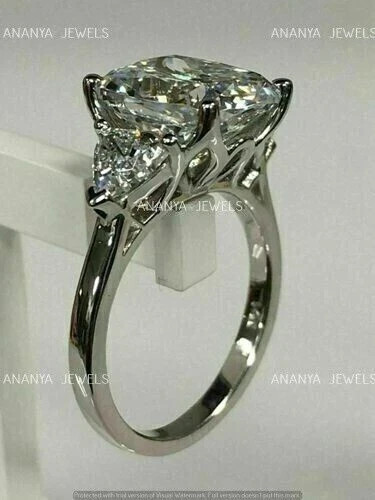 3.00 CT Cushion Cut Moissanite Three Stone Wedding Ring Real 925 Sterling Silver