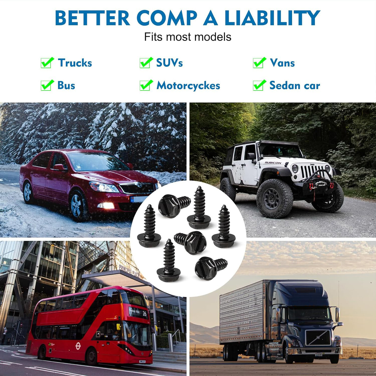 8 Black License Plate Screws Stainless Steel Bolts Caps Car Dealer Fasteners Kit