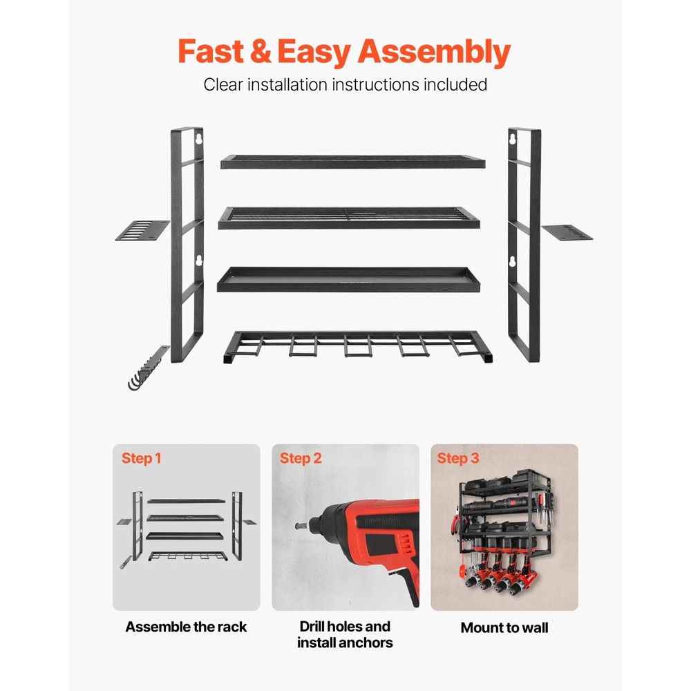 Wall Mounted Power Tool Organizer 4 Tier Drill Holder Storage Rack Garage