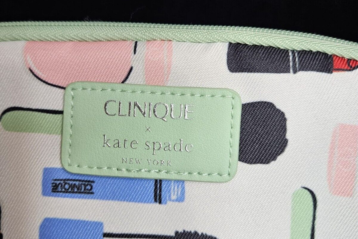 Clinique x Kate Spade Cosmetic Pouch- White/Green - With Zipper - New