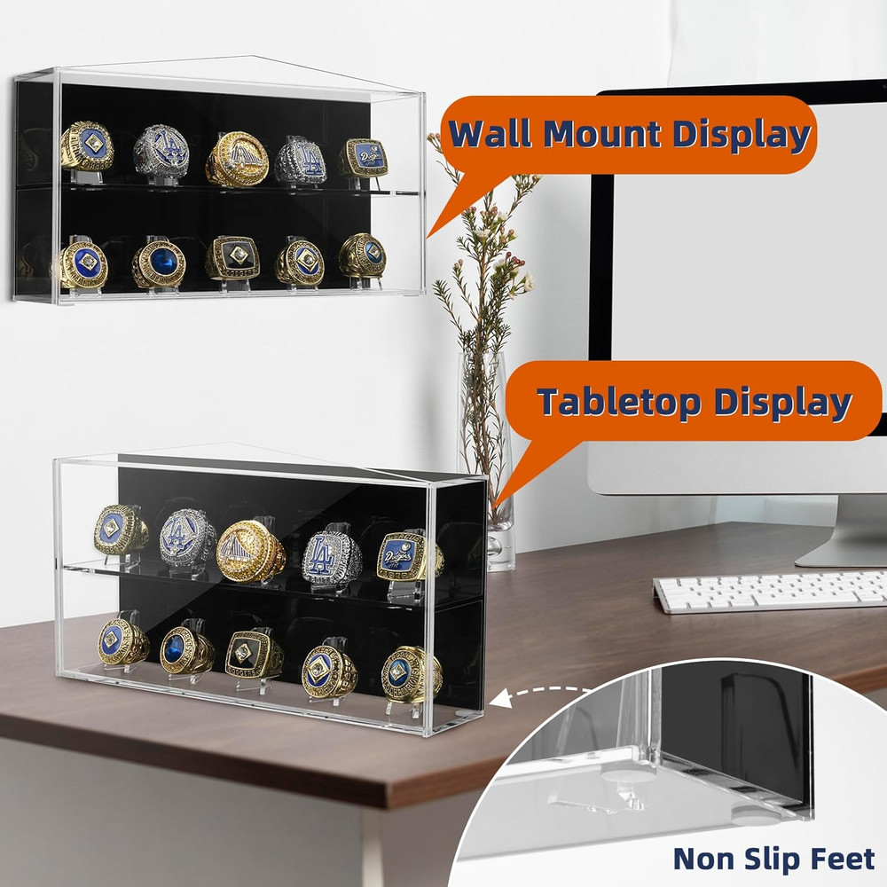 Championship Ring Display Case, 10 Ring Slots Baseball Ring Display Box Acrylic