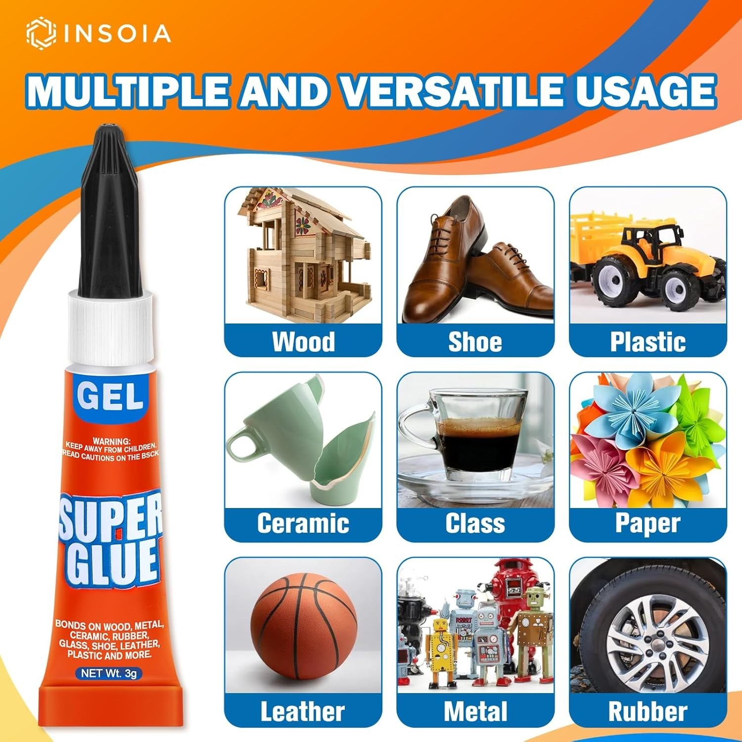 Super Glue Gel Clear Non-Drip, 24 X 3G All Purpose Strong Adhesive Ca Glue Quick