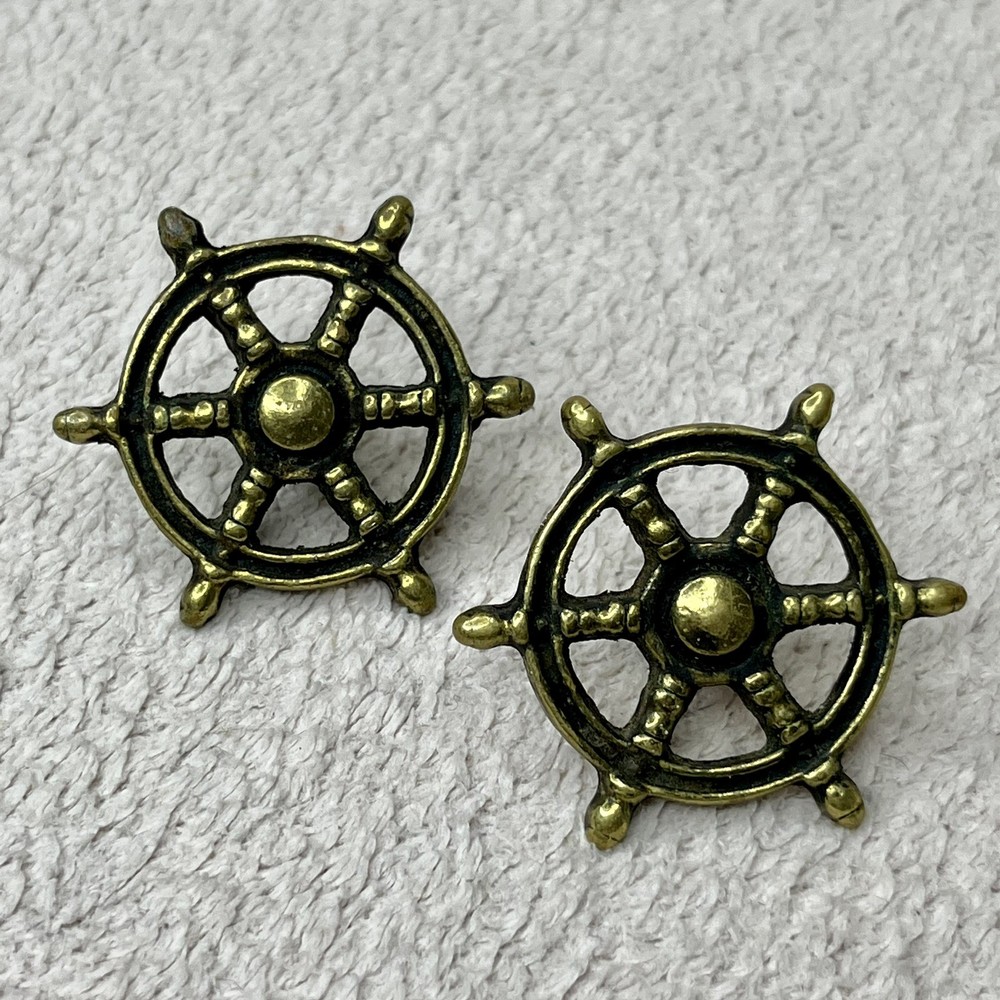 Vintage Solid Brass Boat Wheel Cabinet Door Knobs/Pulls Keeler Company Nautical