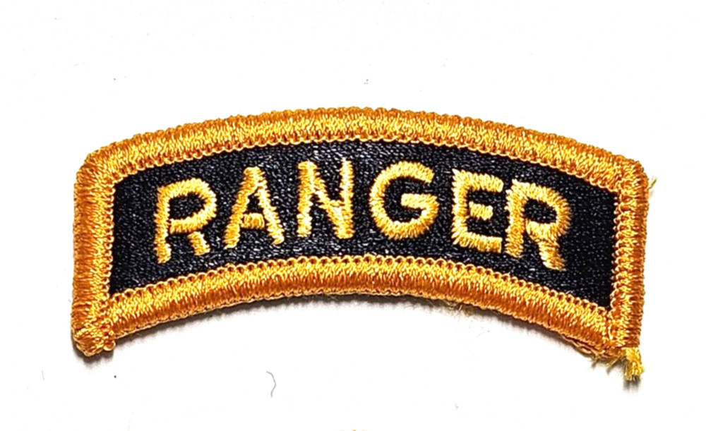 U.S. Army RANGER TAB Shoulder Scroll Unit Yellow on Black Hook Back - Patch