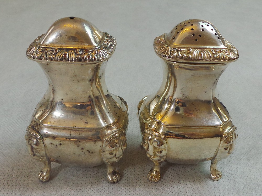 VINTAGE VICTORIAN SHEFFIELD SILVERPLATE FOOTED SALT & PEPPER SHAKERS