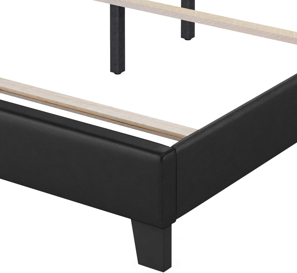 Pessac Twin Black PU Leather Upholstered Platform Bed Frame