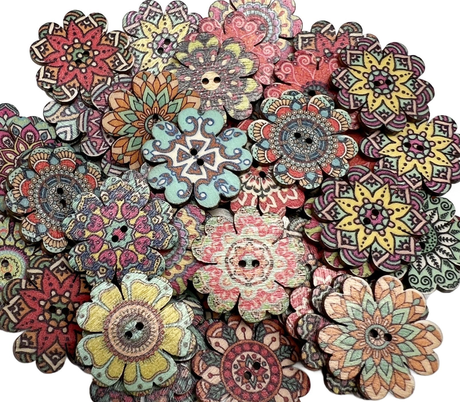 50PC Vintage flower Wood Buttons Sewing Crafts 25mm 1 Inch