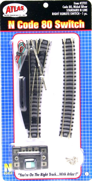 Atlas #2701 Right Remote Standard Switch Track - Code 80 Rails - N Scale