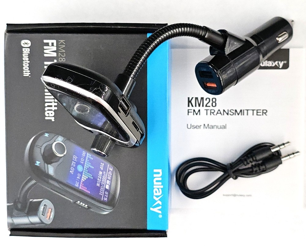Nulaxy Bluetooth FM Transmitter Smart QC 3.0 KM28 Silver AUX USB TF Hands-Free