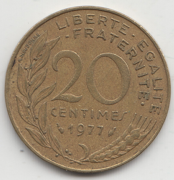 France 20 Centimes 1977 as shown