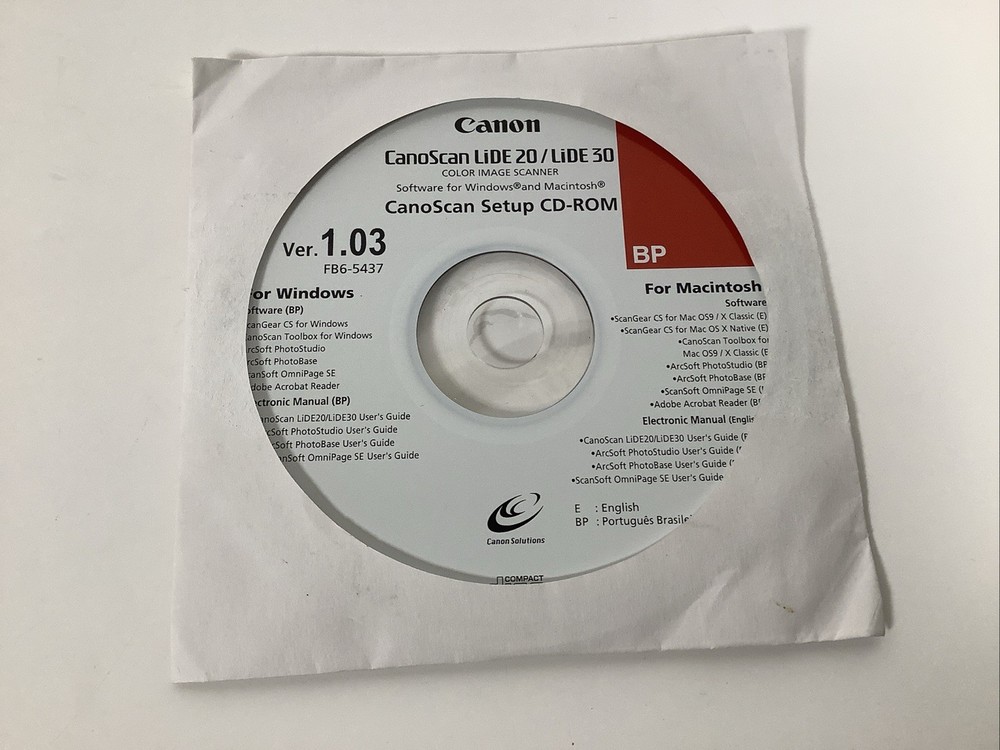 Canon CanoScan Lide 20 / Lide 30 Version 1.03 Setup CD ROM