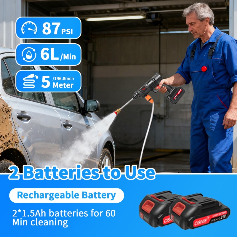 Cisivis Cordless High Pressure Car Washing Gun Pressure Washer Gun with 2 Nozzle