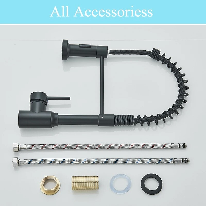 Matte Black Kitchen Sink Faucet Spring Pull Down Sprayer Single Handle Mixer Tap