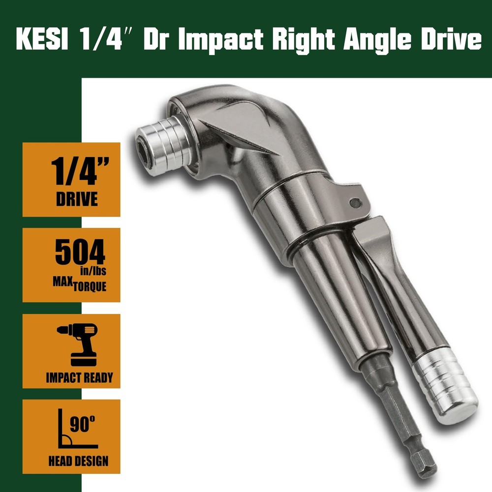 KESI Tool 1/4" Dr Impact Right Angle Drill Attachment, Right Angle Drill, 360...