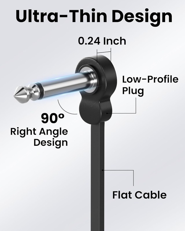 6 Pack 6 Inch Guitar Patch Cables, 1/4 TS Right Angle Flat Cables...