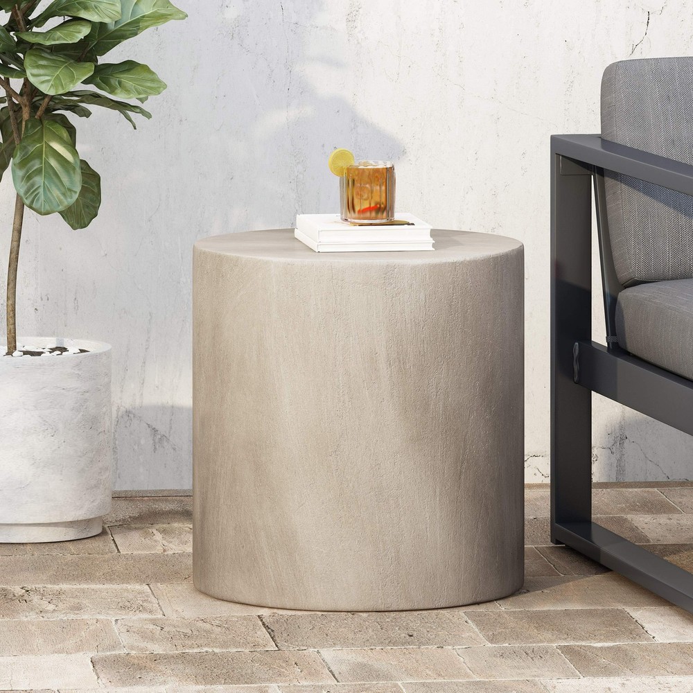 Light Gray Lightweight Concrete Side Table Contemporary Outdoor Accent Table