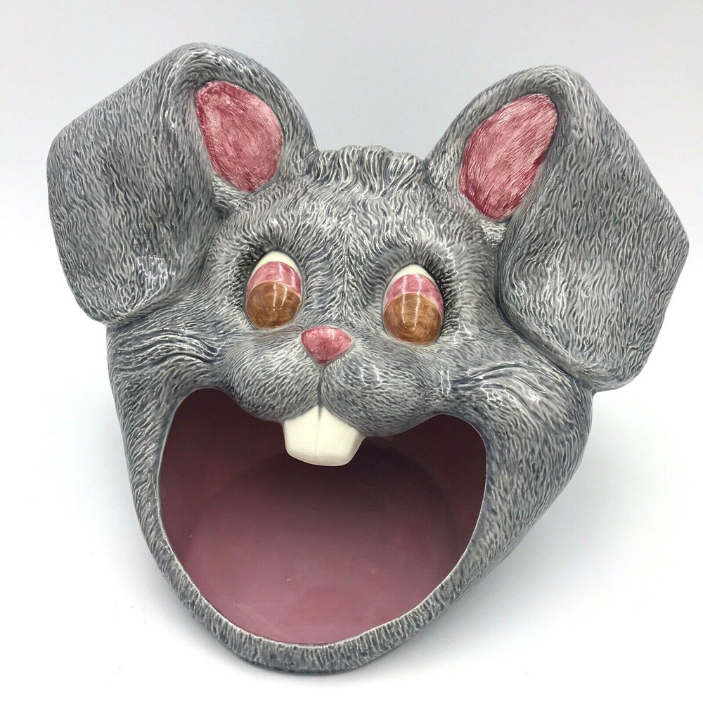 Crazy Rabbit Face Head Easter Dish Bowl Planter Server 9"
