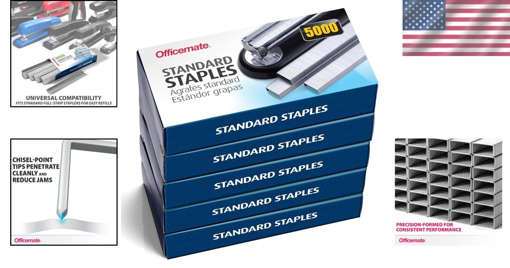 Silver Standard Staples, 25,000 Count, 5 Boxes for Office Essentials