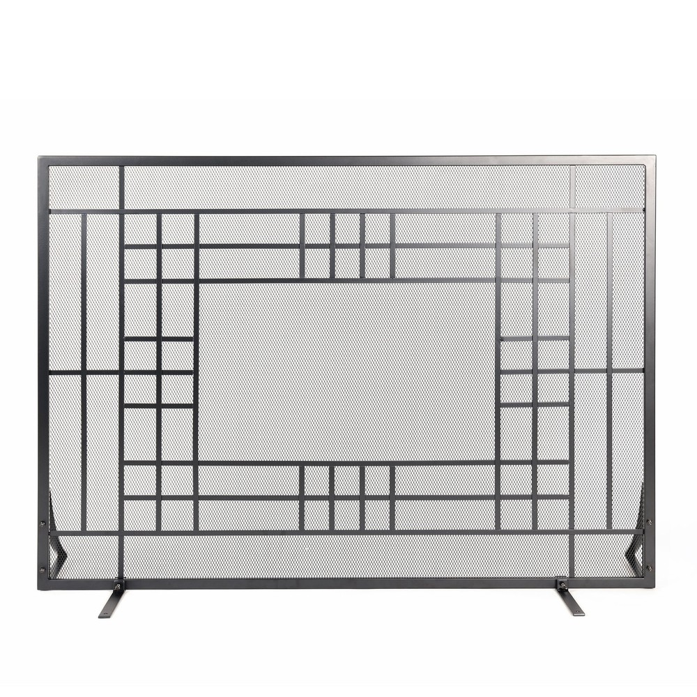 Fireplace Screen Single Panel Fireplace Gate with Protective Mesh, Black