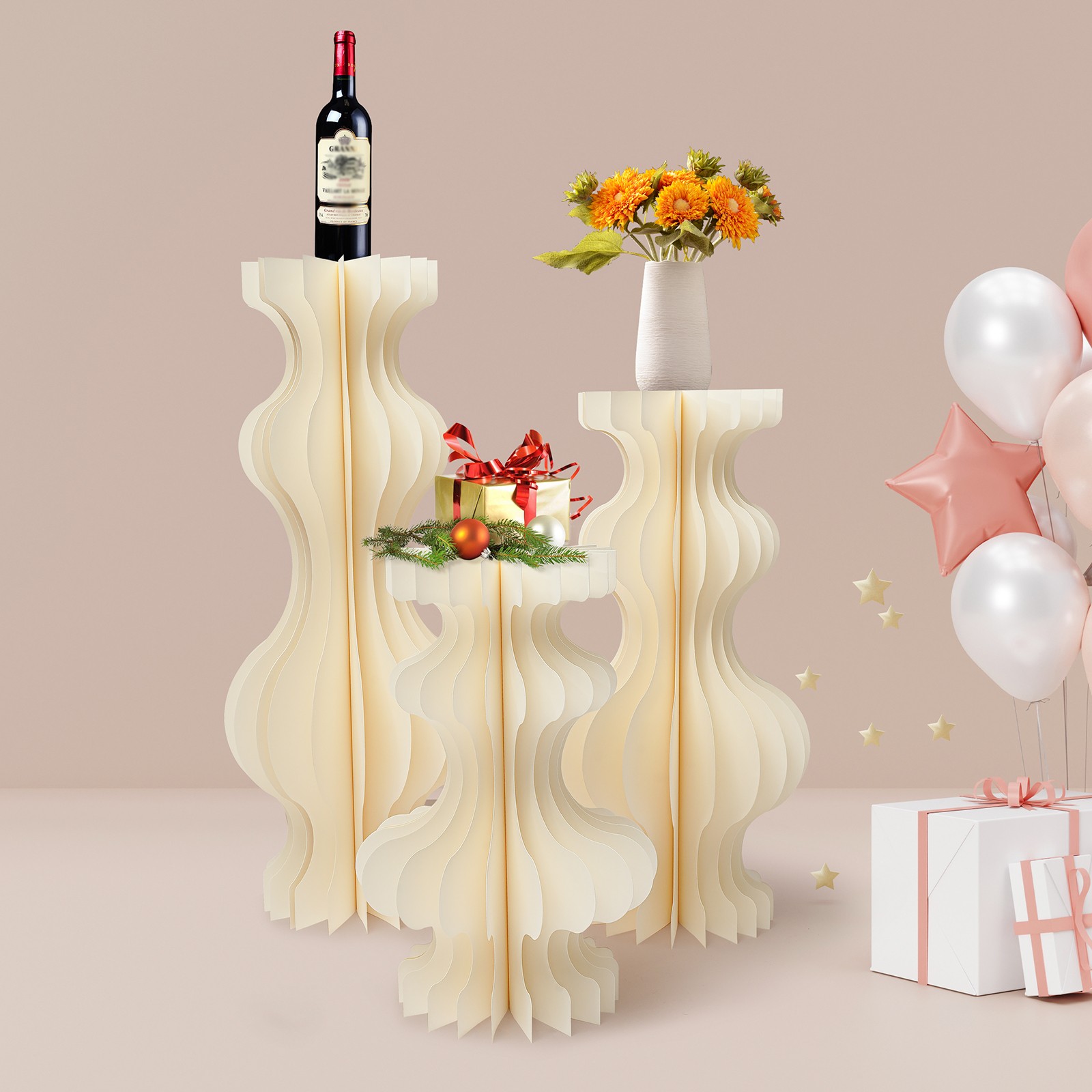 3pcs Foldable Cardboard Centerpiece Display Vase-shape Display for Wedding Party