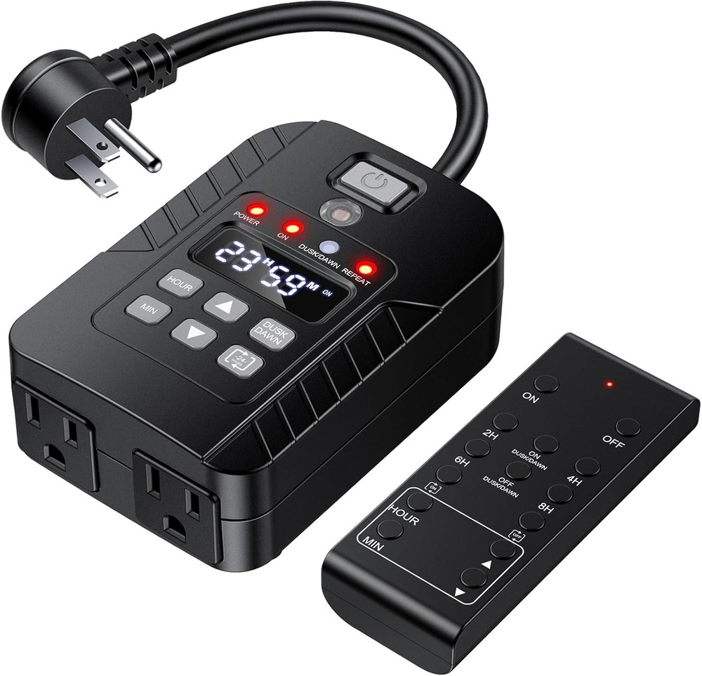 Outdoor Remote Control Outlet, ELECTOP Timer with Countdown & Black