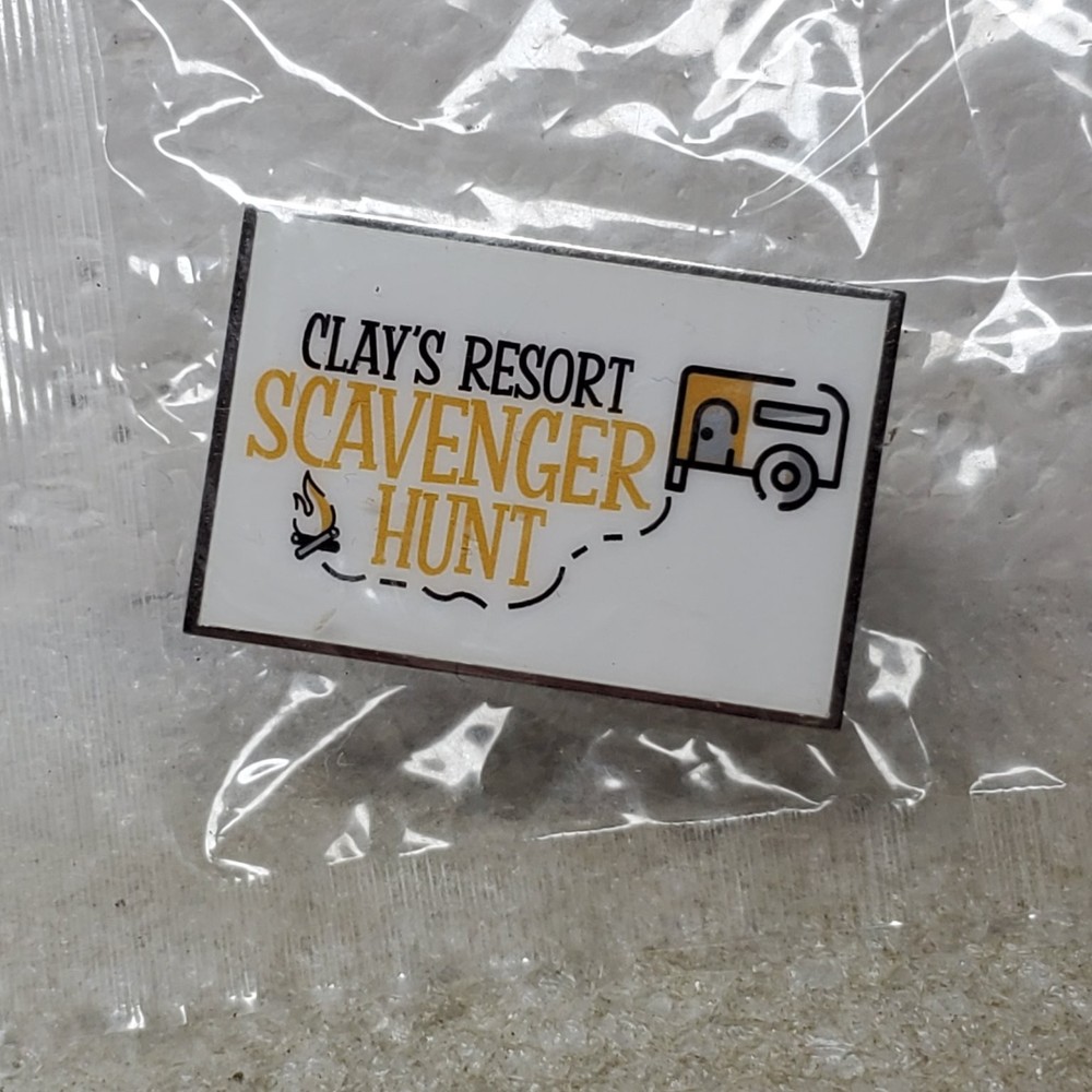 Clay's Resort Scavenger Hunt Pinback Button Rectangular USA Made