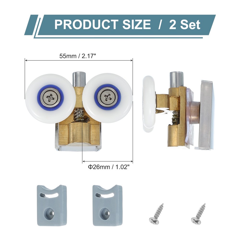 2Pcs 26mm Double Shower Door Rollers Copper Bottom Wheels Copper Tone