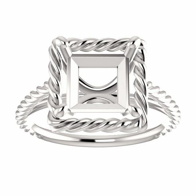 Sterling Silver Square/Princess Cut Solitaire Ring Setting - Rope Style Ring Mou