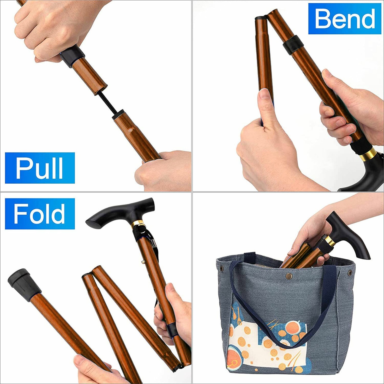 Adjustable Walking Cane Aluminum Walking Stick Folding Collapsible Travel Hiking