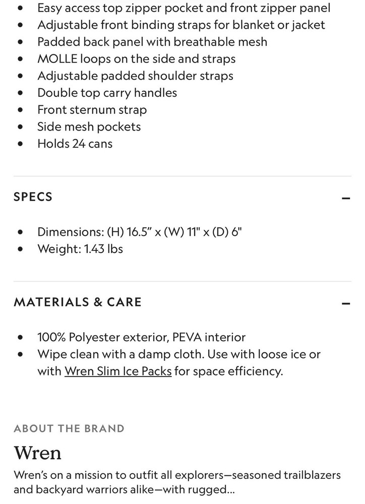 WREN FULL CASE COOLER BACKPACK -SOLD OUT!!