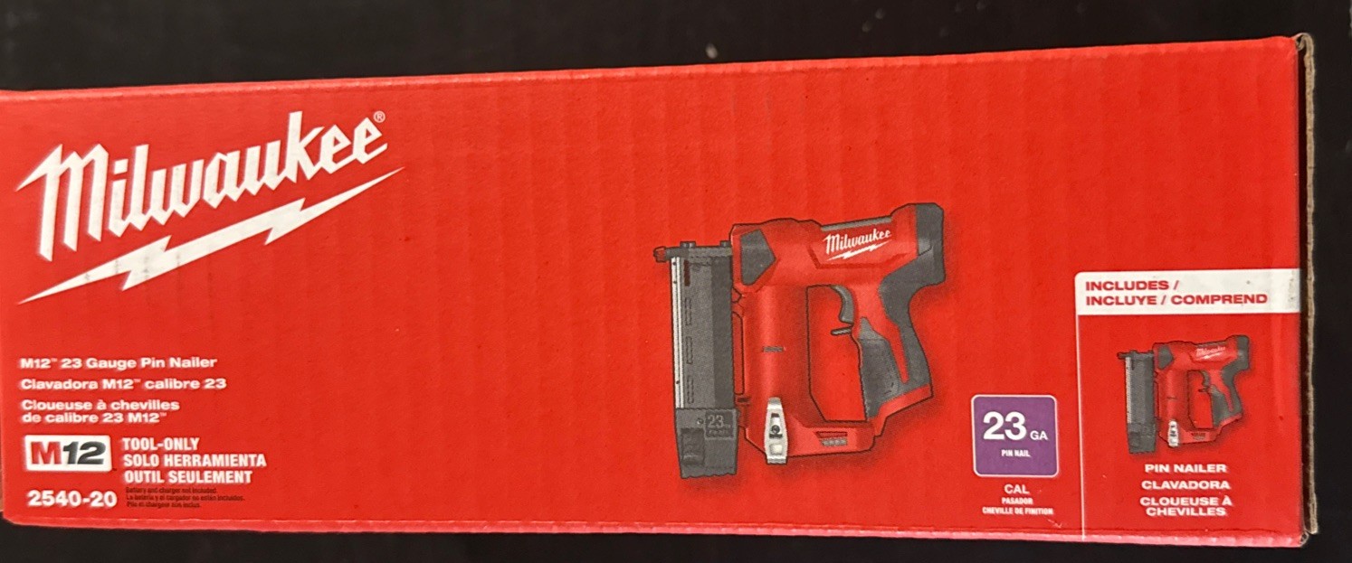 Milwaukee 2540-20 M12 12V 23 Gauge Compact Cordless Pin Nailer - Tool Only New