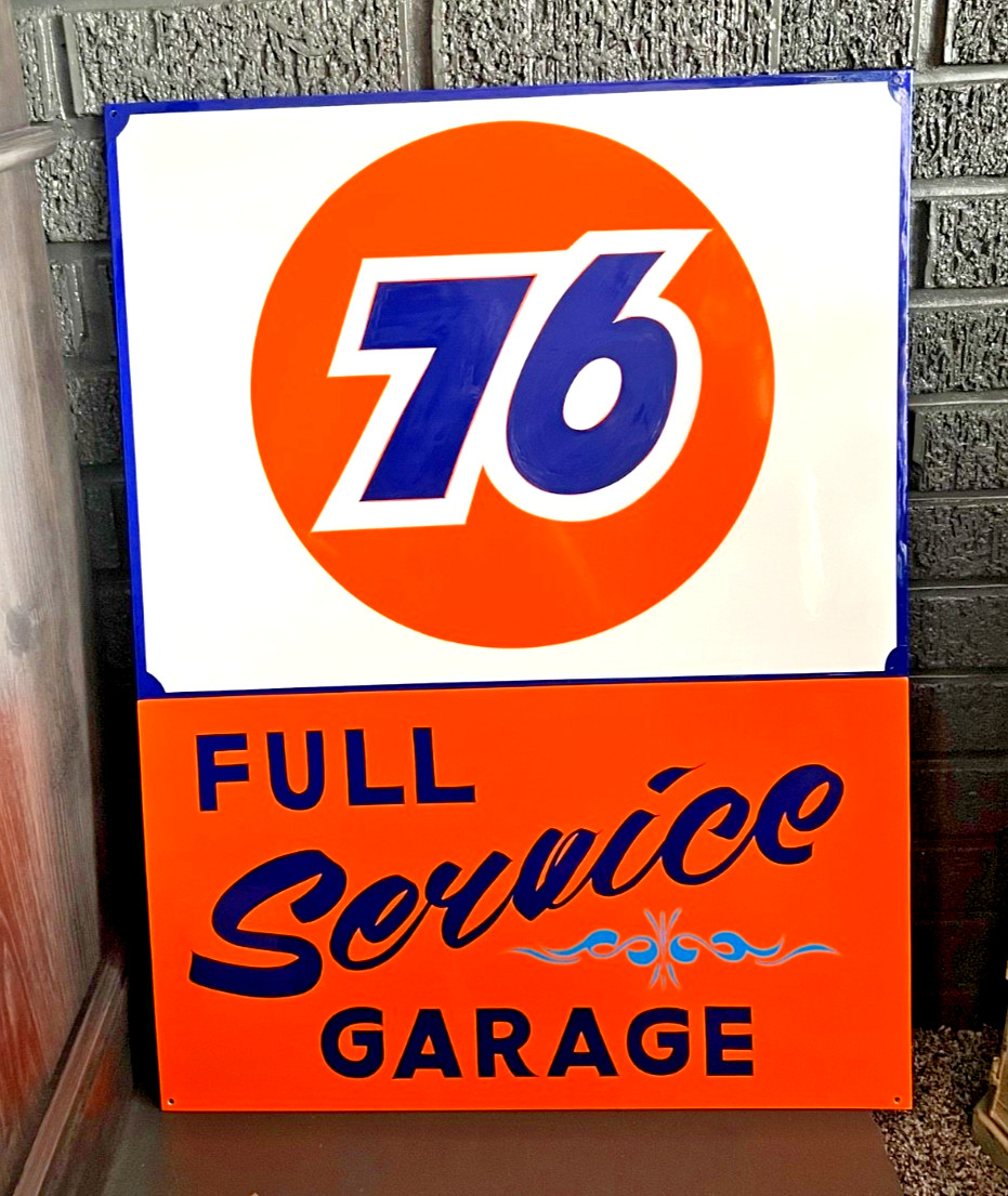 Lg. PAINTED SIGN Vintage Style Union 76 Gas Station HOTROD Shop Service Garage