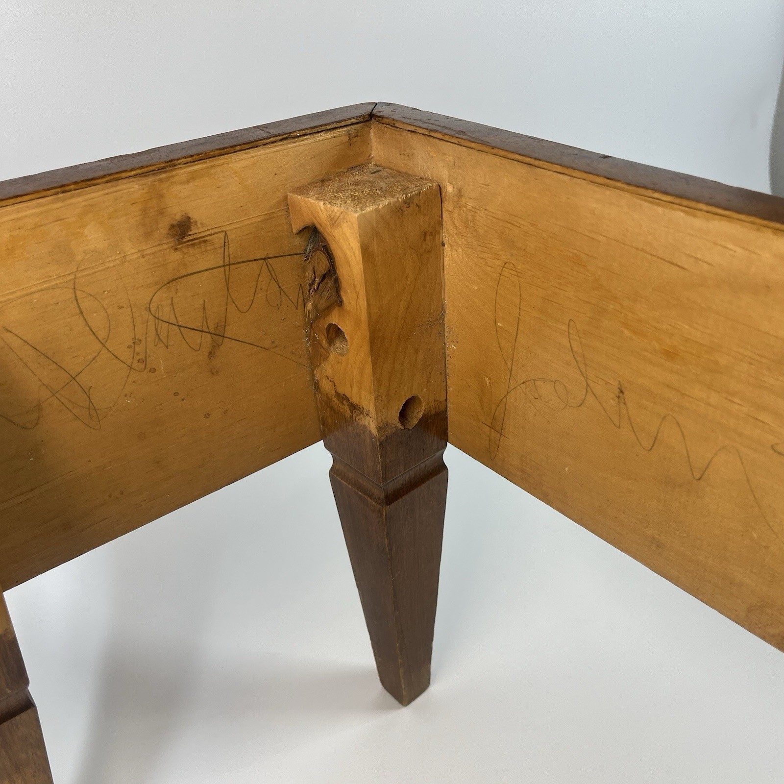 Antique Mission Style Arts & Crafts Wood Foot Stool w/ Green Damask Fabric Top